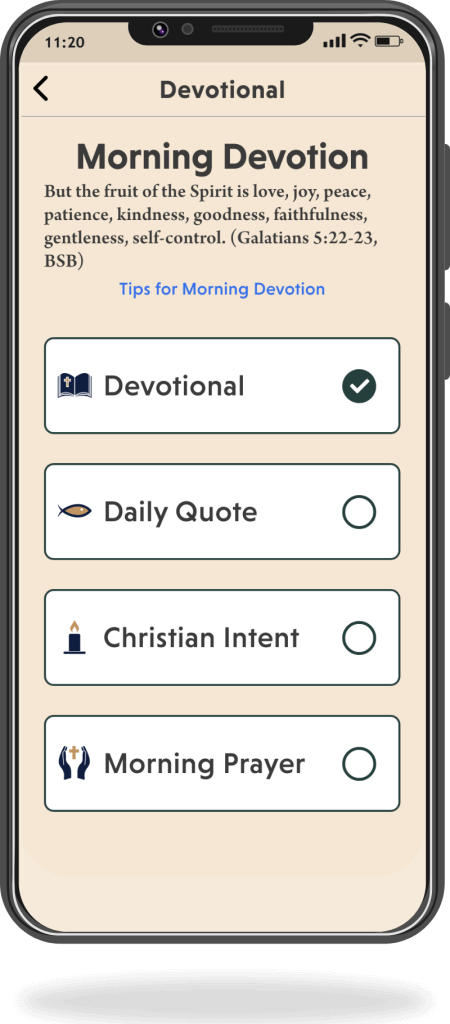 Screenshot of Imitatio app showing daily devotions to connect with God daily, devotionals, and Christian prayer.